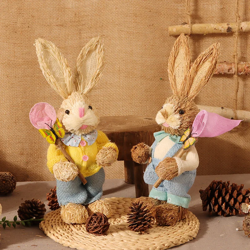 Straw Rabbits Bunny/Easter Decorations