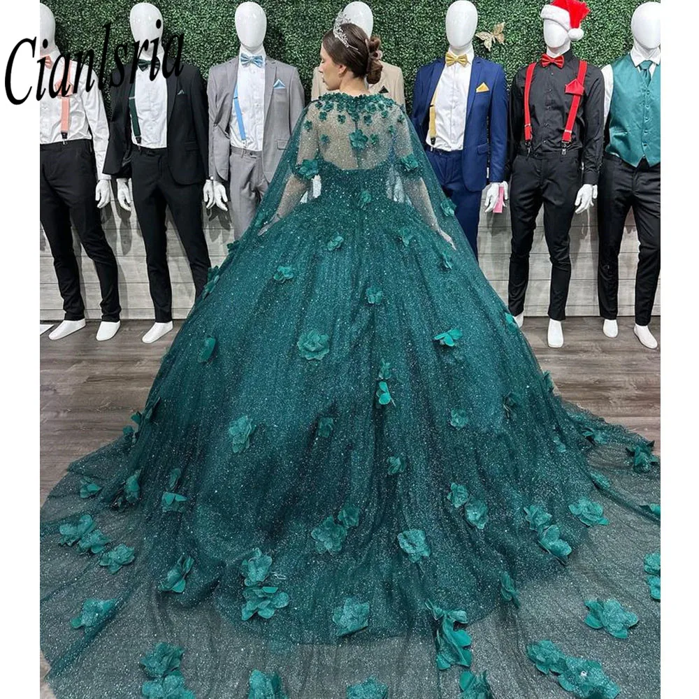 

Платье принцессы Quinceanera с зелеными цветами 2022 со шнуровкой и бисером