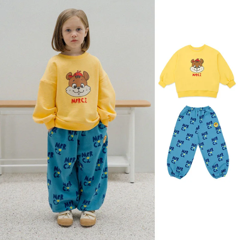 

Korean Children's Sweatshirts Pants For 2023 New Autumn Child Girls Yellow Hoodies Sweater Set Kids Clothes Outerwear Tops