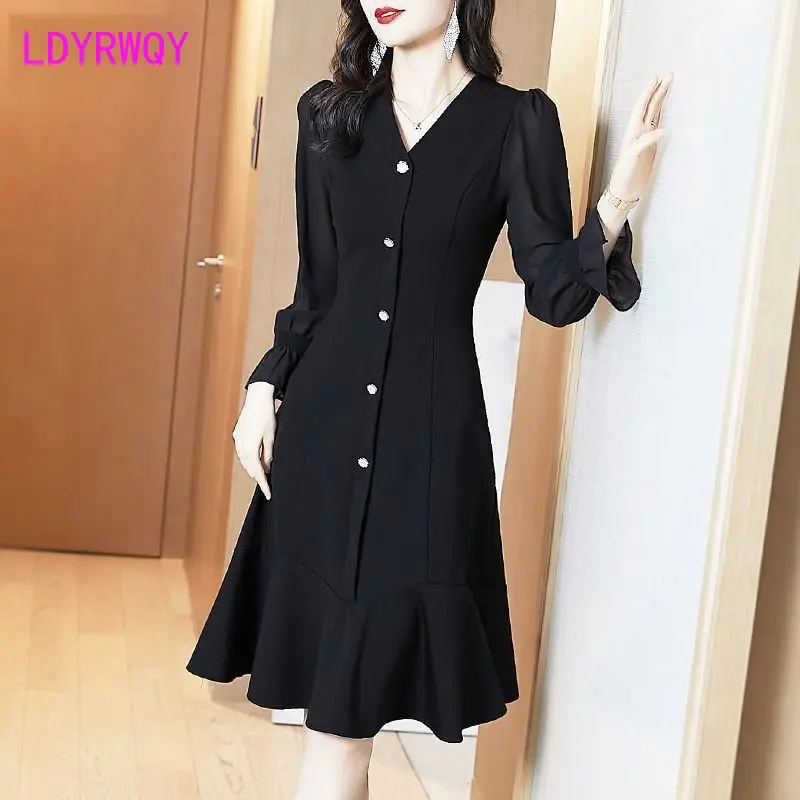 

French Vintage Dress Spring Women's 2023 Summer New Black Style
