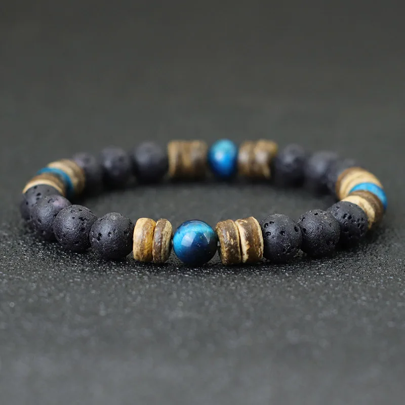 Natural Wooden Tiger Eyes Stone Bracelet for Men