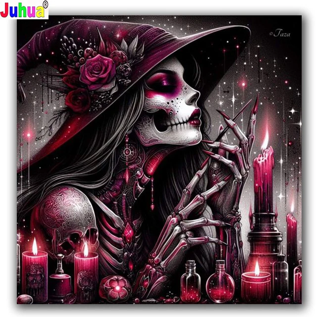 Abeuty Diamond Painting 5D - Teschio Con Rosa Viola - Quadro Mosaico Fai Da Te 30x40 Cm - Trapano Quadrato