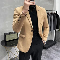 Fashion England Style Autumn Winter Thick Men's Velvet Suit Jacket / Male High Quality 2023 New Plus Size Blazers Coat
