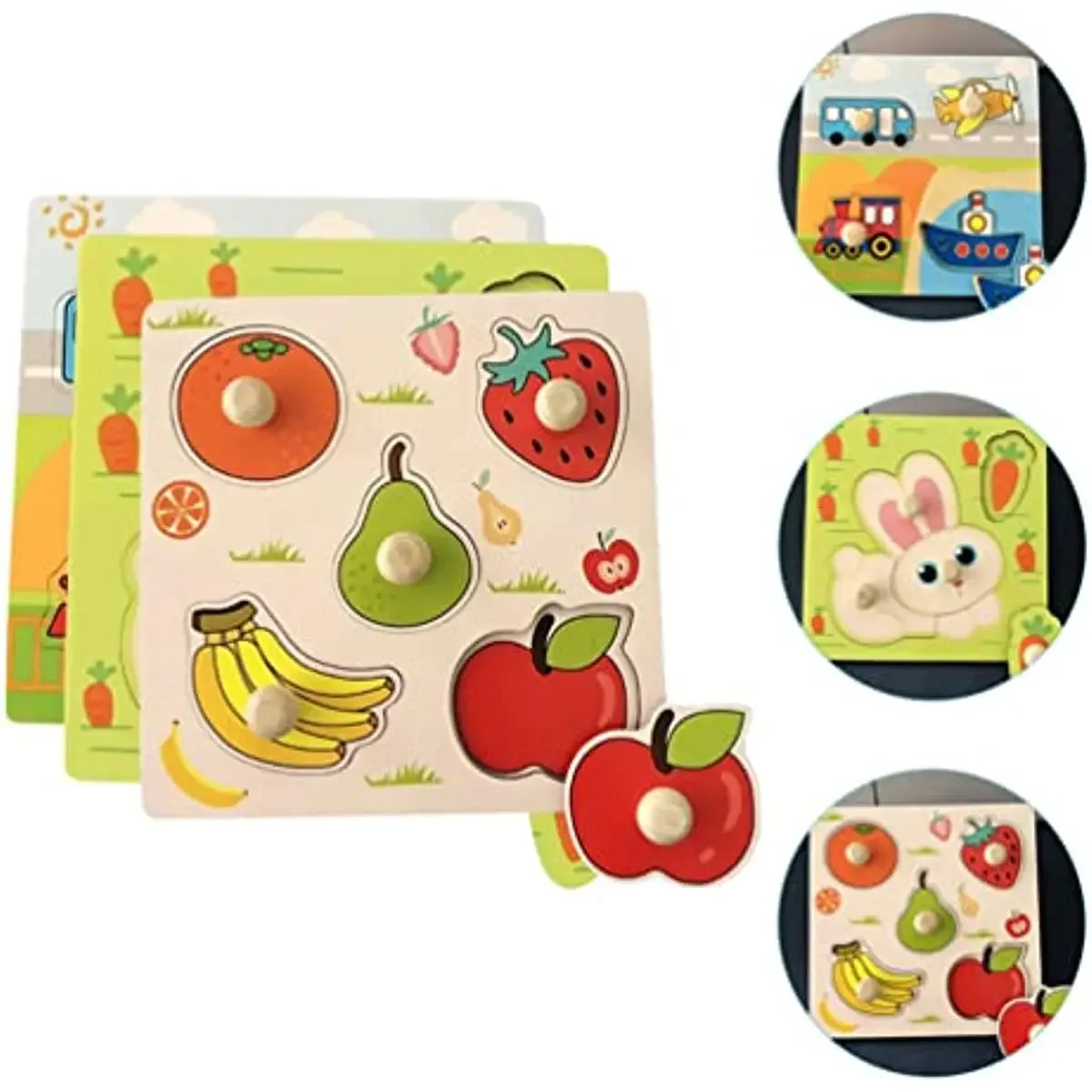 Puzzles en bois pour enfants, jeux de puzzle pour bébés, fruits et