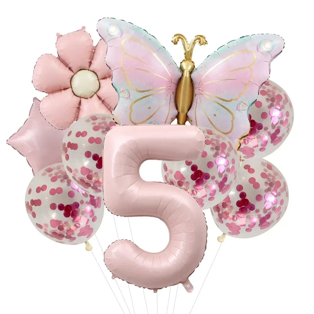 Pink Butterfly Foil Balloons for 5th Birthday Party Décor