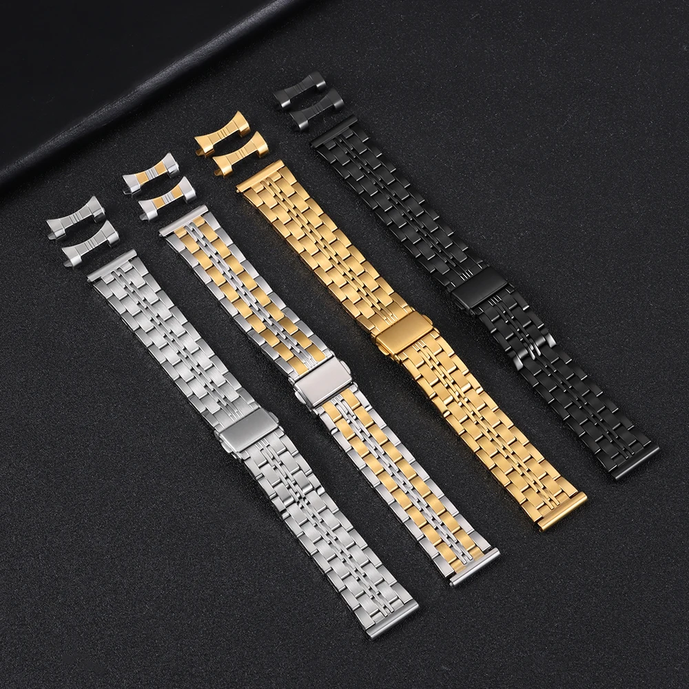Premium Stainless Steel Watch Strap with Curved & Flat Ends - Universal Bracelet with Folding Buckle, Multiple Sizes Available
