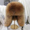 Winter Men's 100% Real Silver Fox Fur Aviator Bomber Hat Raccoon Fur Ushanka Cap Trapper Russian Man Ski Hats Caps Real Leather 5