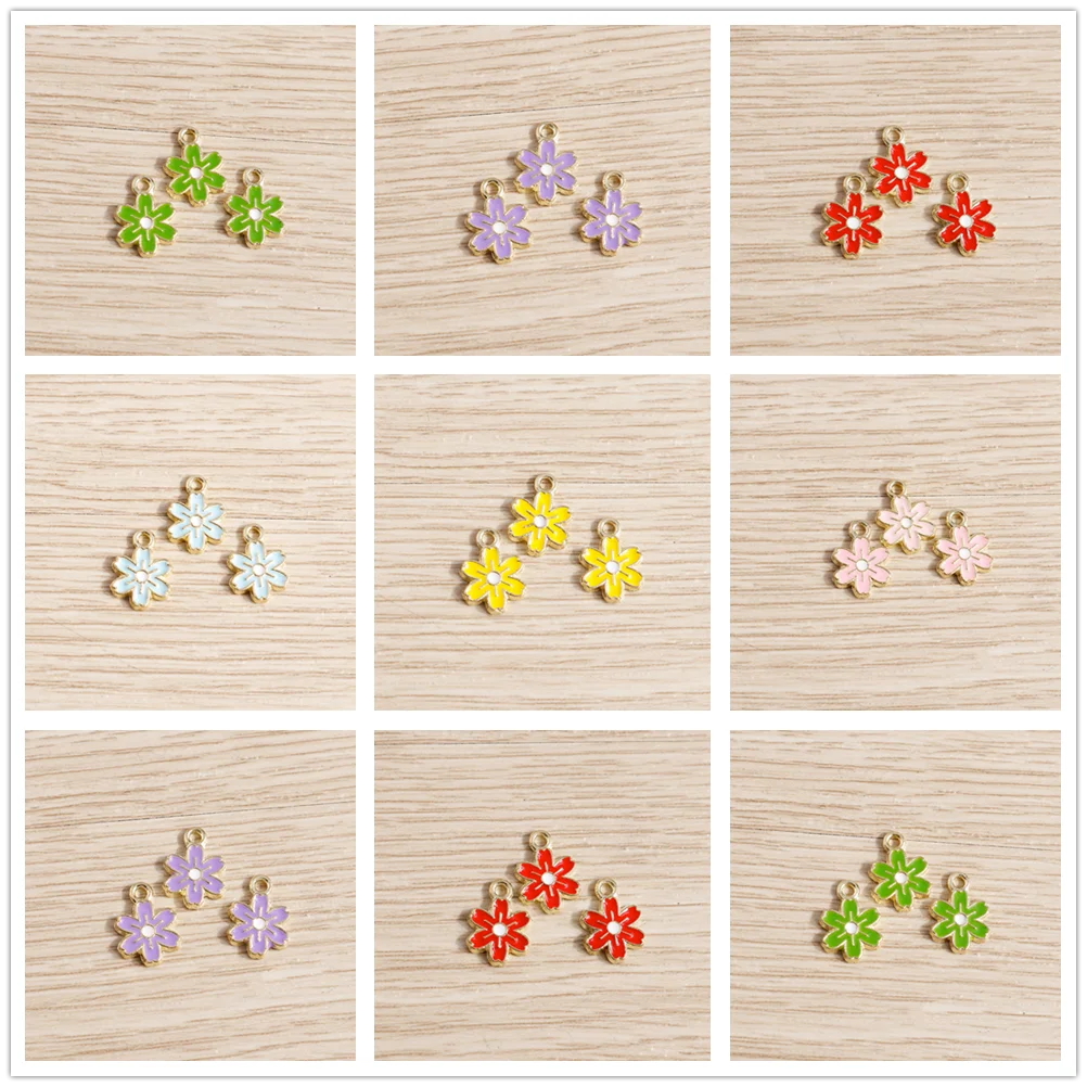 Tusember 10 Stück/Set Emaille-Pflanzenanhänger Niedliche Bunte Mini-Blumenanhänger für DIY Ohrringe Armband Halskette Zubehör