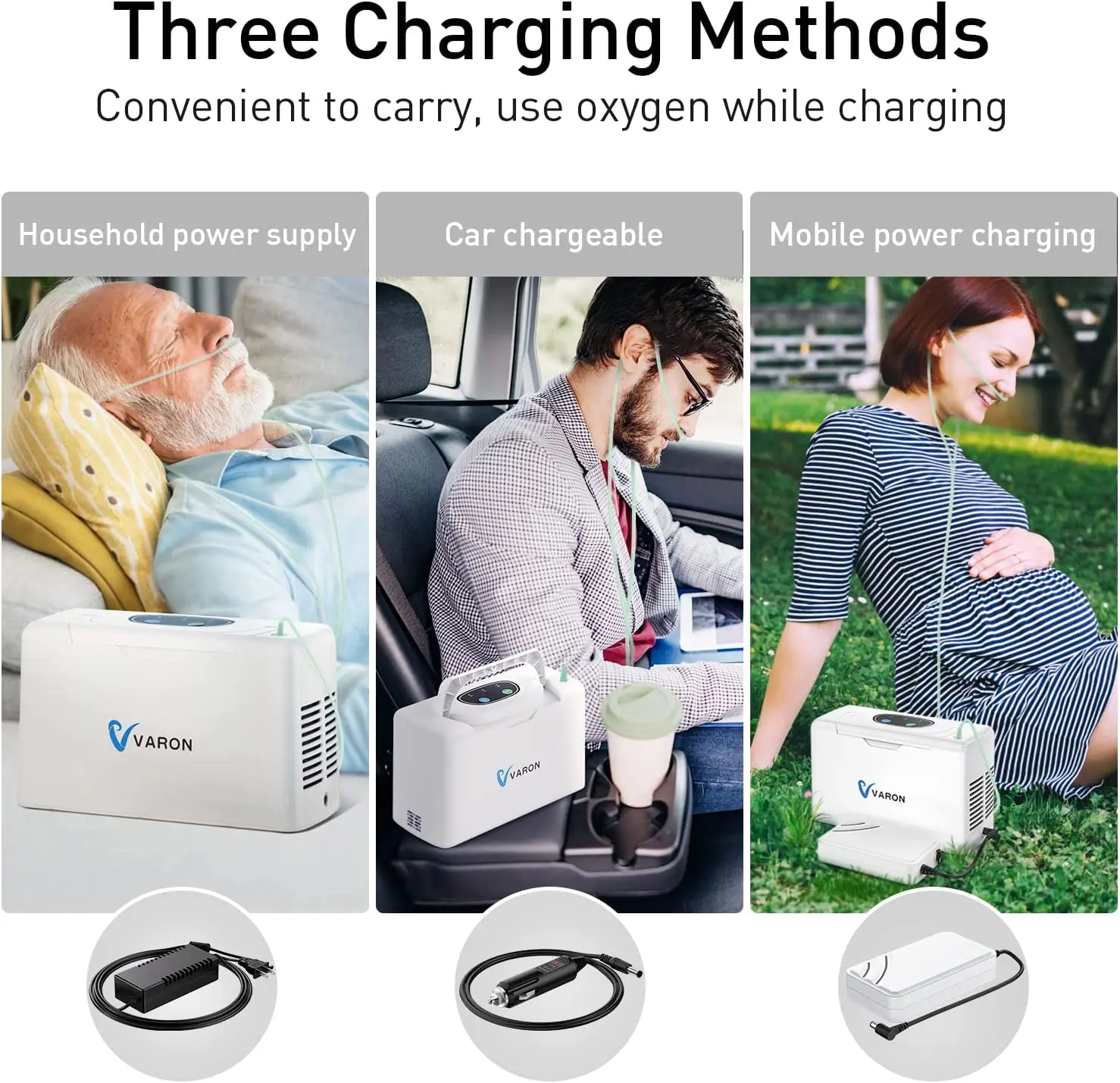 VARON Portable Continuous 33% Oxygen Concentrator Machine Lightweight Home Driving Hiking Use Wheelchair US EU MX Stock