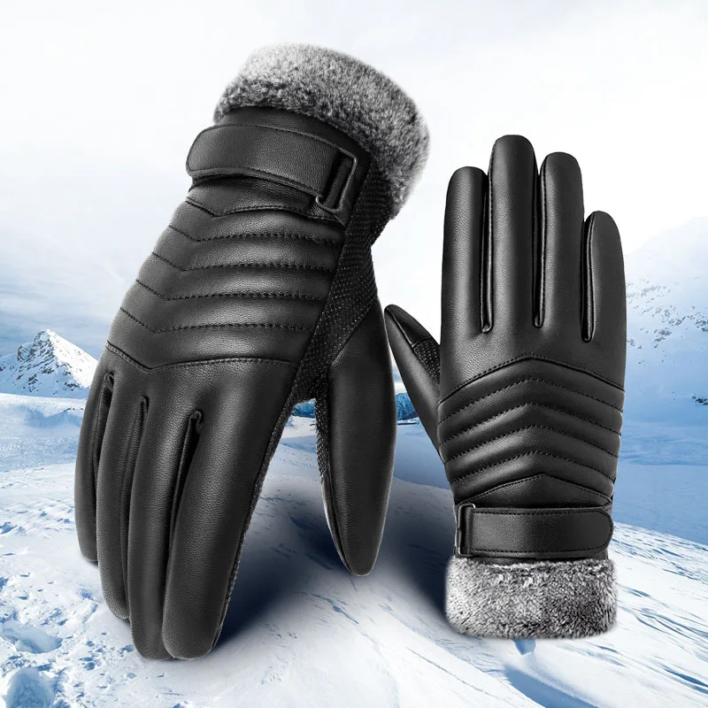

Winter PU Leather Gloves for Men Thickened and Thickened Warm Windproof Waterproof Mobile Touch Screen Outdoor Skiing Cycling