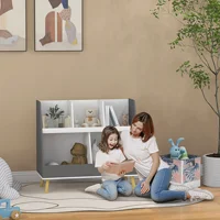 2 Tier Kids Bookcase Toy Shelf with 5 Compartments, Gray 1