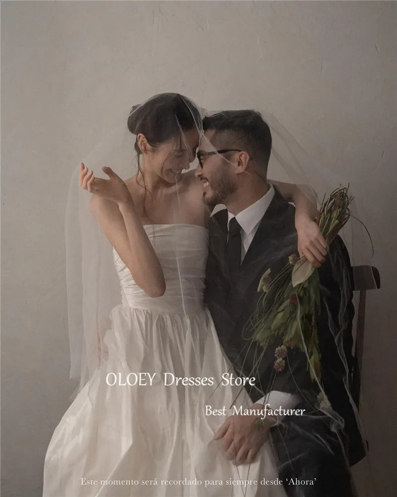 OLOEY Simple A Line Taffeta Korea Wedding Dresses Customized Photoshoot Strapless Corset Back Floor Length Bridal Gown Plus Size 3