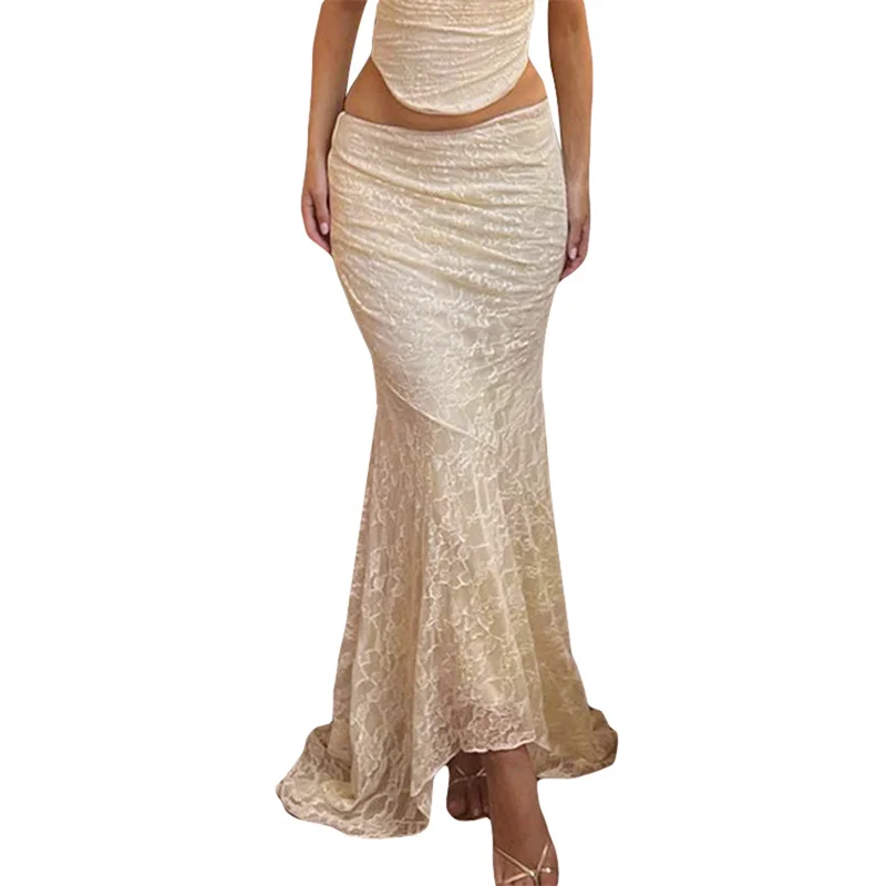 

Женская длинная юбка-годе, осенне-летняя юбка с эластичным поясом и цветочным кружевом, облегающая юбка для пляжа, уличная одежда