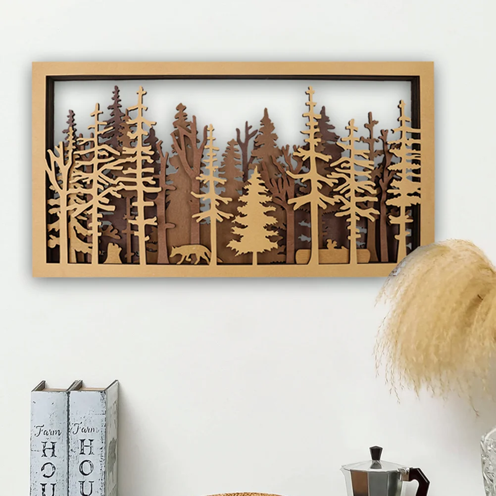 

Wood Forest Scene Decoration Rustic Wooden Forest Picture Decoration for Home Office