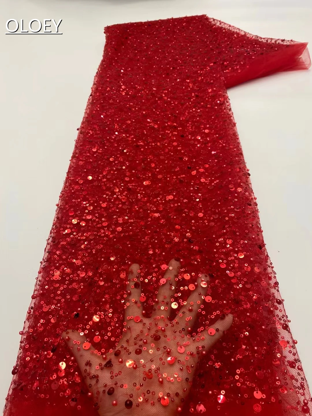 Sequins Jacquard Lace Fabric African Embroidery Beaded