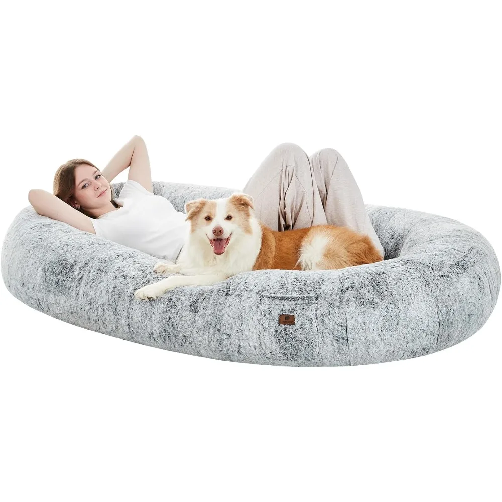 

Sleep Better With Fluffy Faux Rabbit Fur Human-Sized Puppy Bed Giant Dog Bean Bag Bed Kittens Goods Animal Products 72"x42"x12"