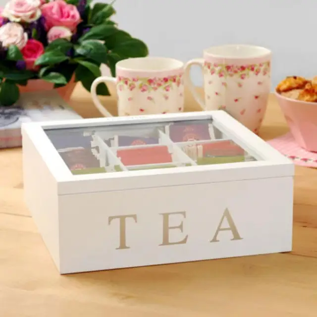 Bambusz Tea Doboz Fedéllel 9 Rekesz Divatos Retro Stílusú Kávé Táska Tároló Tartó Szervező Házi Készítőhöz