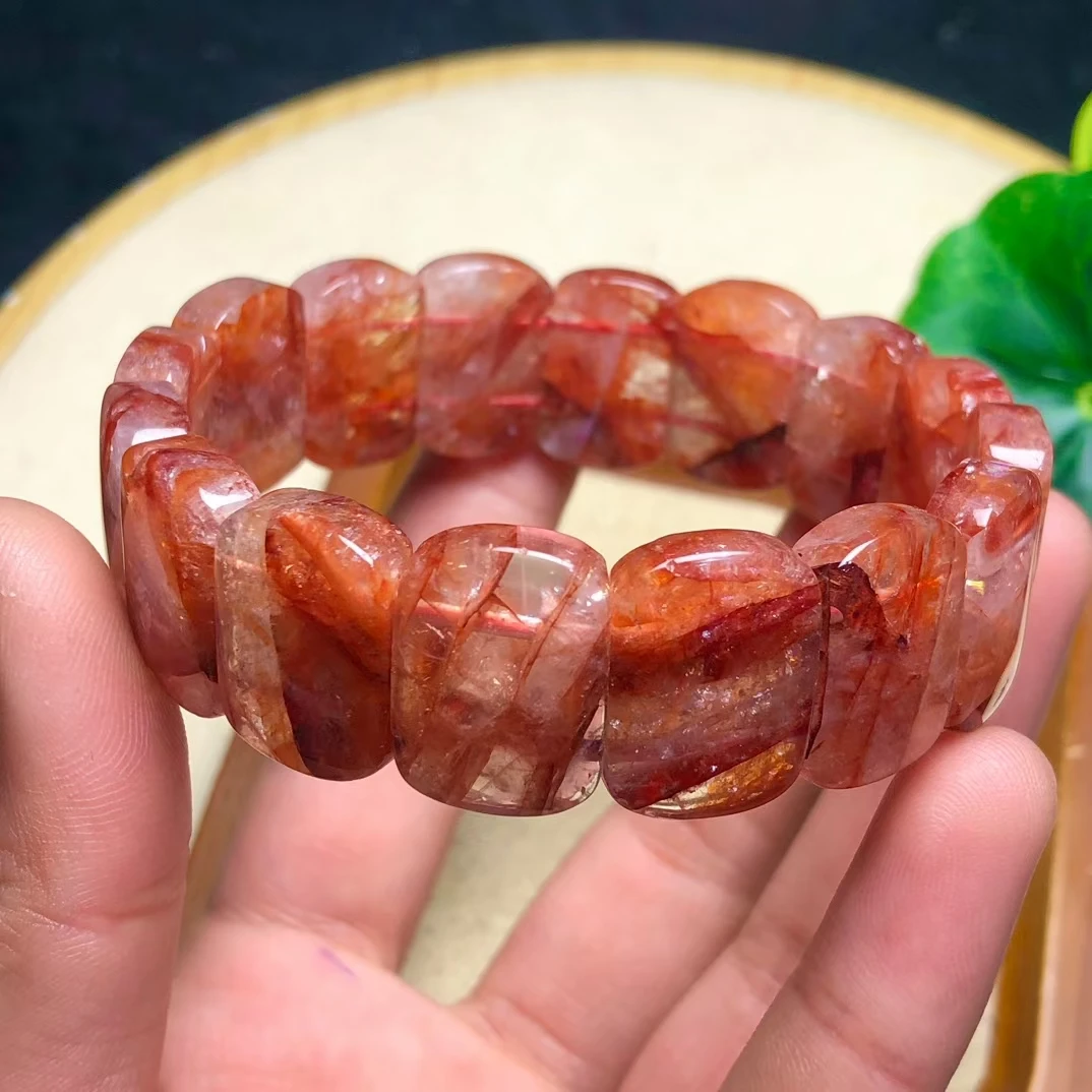 

Натуральный оранжево-красный браслет Limonite Phantom, драгоценный камень, стрейч, прямоугольные бусины 18*13 мм для женщин и мужчин, ювелирные изделия AAAAA