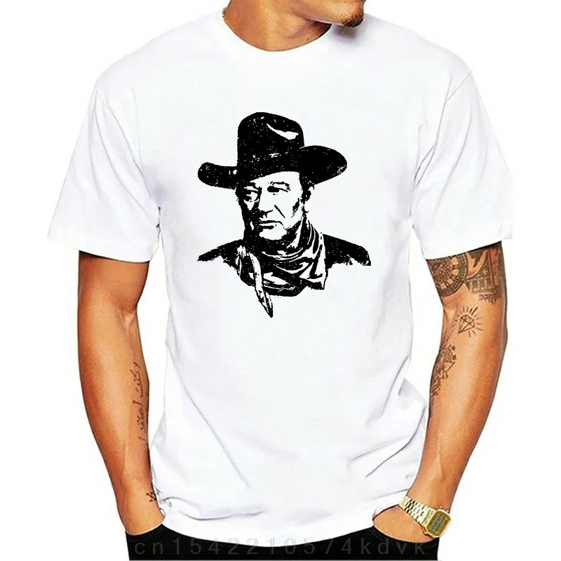 John Wayne Cowboy Portrait Amerykańska Legenda Męska Koszulka Western Hero Niebieski Wysokiej Jakości Nadruk 100% Bawełna Europejski Rozmiar Xs-5Xl
