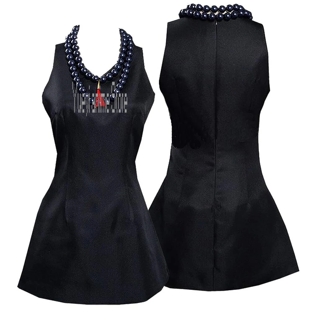 

Cosplay Costume Kyoyama Anna Black Sleeveless Slim Dress Outfit With Necklace