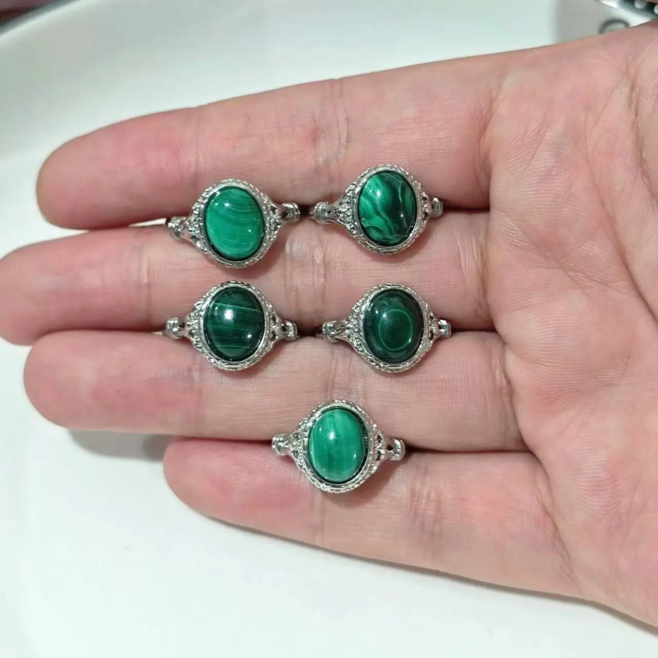 MM Natural Malachite Ring Adjustable Heart Female Simple Ring Jewelry for Women Gift Wholesale High Quality Vintage Fine