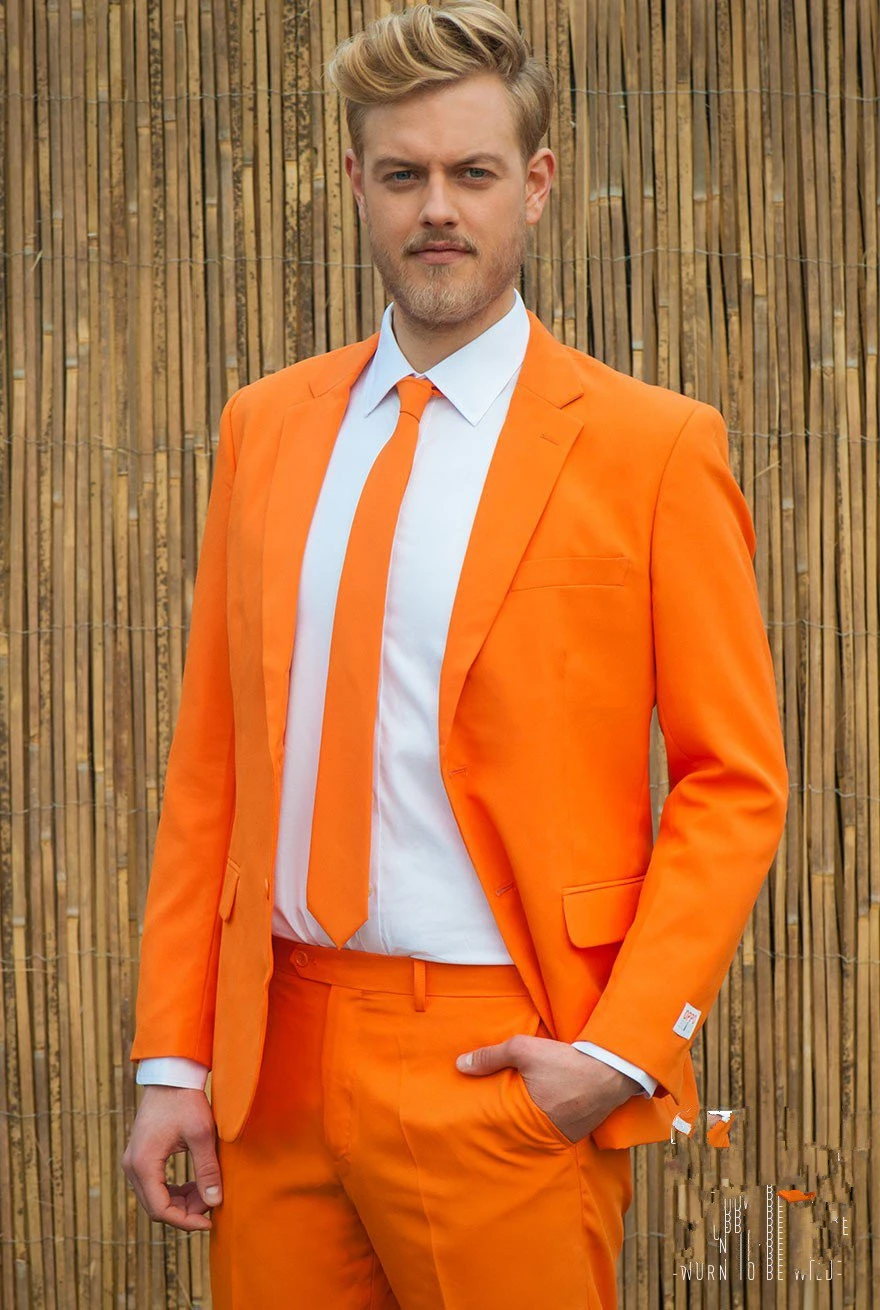 Latest Coat Pant Designs Orange Men Suit Slim Fit 2 Piece Tuxedo ...