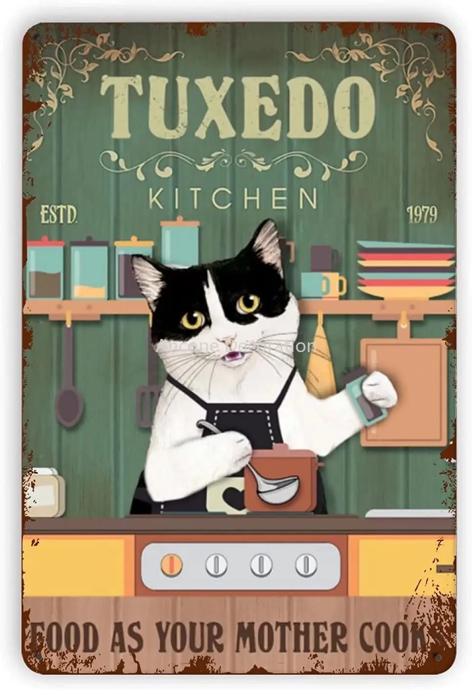

Vintage Decorative Signs Tuxedo Cat Kitchen Metal Tin Sign Food As Your Mother Cooks Room Decor Metal Wall Decoration