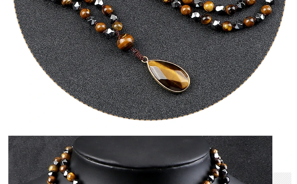 New Drop Pendant 108 Beads Necklace Irregular Hematite Tiger Eye Stone Health Protection Men Long Necklaces Women Yoga Jewelry