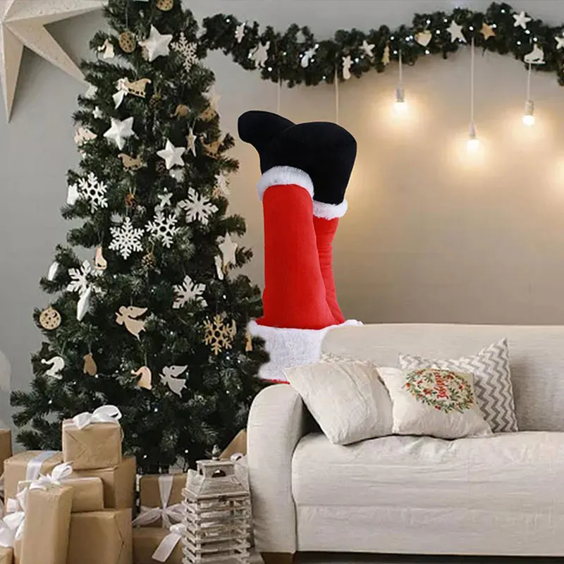 Santa Claus Legs Christmas Tree Decoration Red Green Plush Santa Claus Elf Leg Christmas Tree Door Decoration Hanging christmas tree decoration
