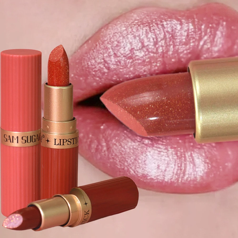 Diamond Glitter Lip Stick Waterproof Lasting Pearlescent Metallic Lip Balm Brown Lipgloss Women Lips Gloss Makeup Cosmetics_voghion.com