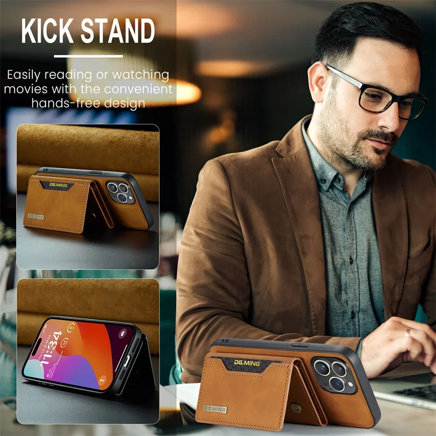 Magnetic Leather Wallet Case with Detachable Money Stand