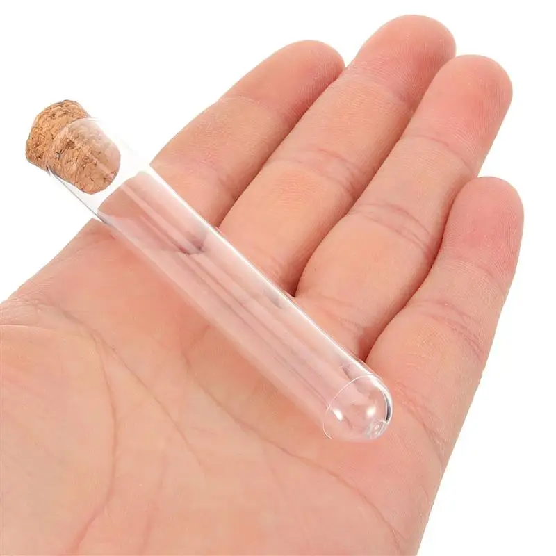 Lab Test Tubes With Cork Clear Plastic Test Tube Wooden Plugs Bottle For Scientific Experiments Terrarium 7.8x1.3cm 30PCS plastic test tubes
