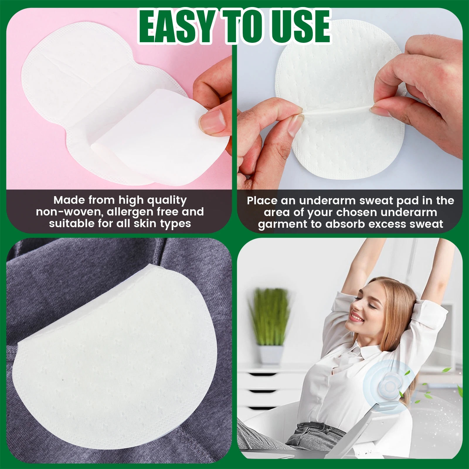 Underarm Sweat Pads Non-woven Breathable Ultra-thin Armpit Sweat Pads Non Visible Comfortable Underarm 100Pcs