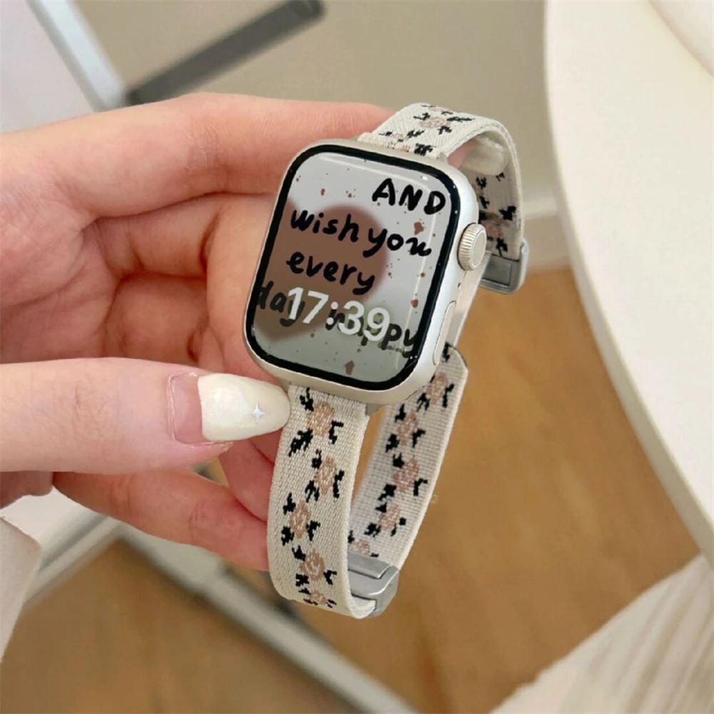 

Милый Винтажный цветочный узор для Apple Watch 9 8 7 6 5 4 3 2 SE, ультра нейлоновый ремешок с магнитной застежкой для iWatch 41 мм 49 45 42 40 38