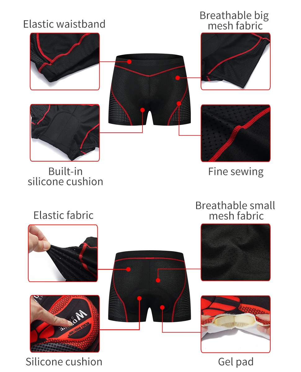 Cycling Underwear Men Cycling Shorts 3D Cycling Gel Pad Shockproof Bicycle Underpant