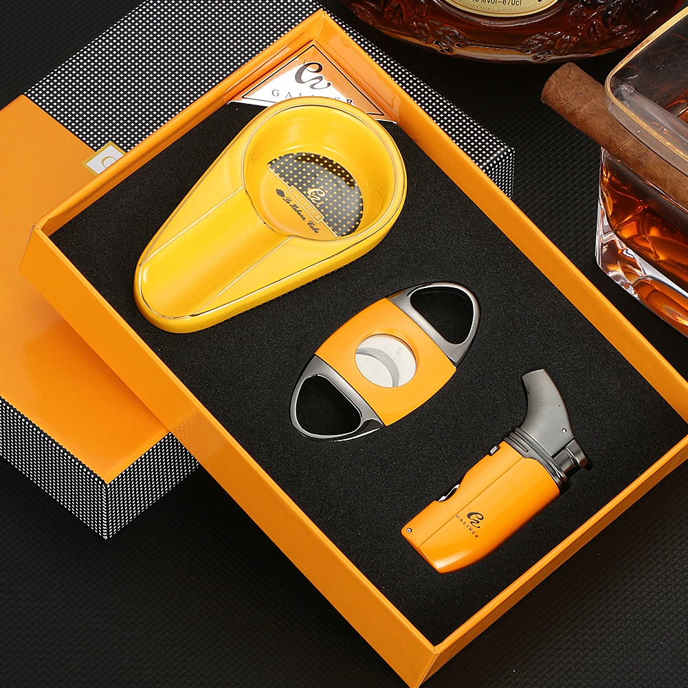 GALINER Puro Travel Ashtray Home Torch Jet Flame Cigar Lighter Smoking Accessories Tobacco Cigar Cutter Charuto Gadgets