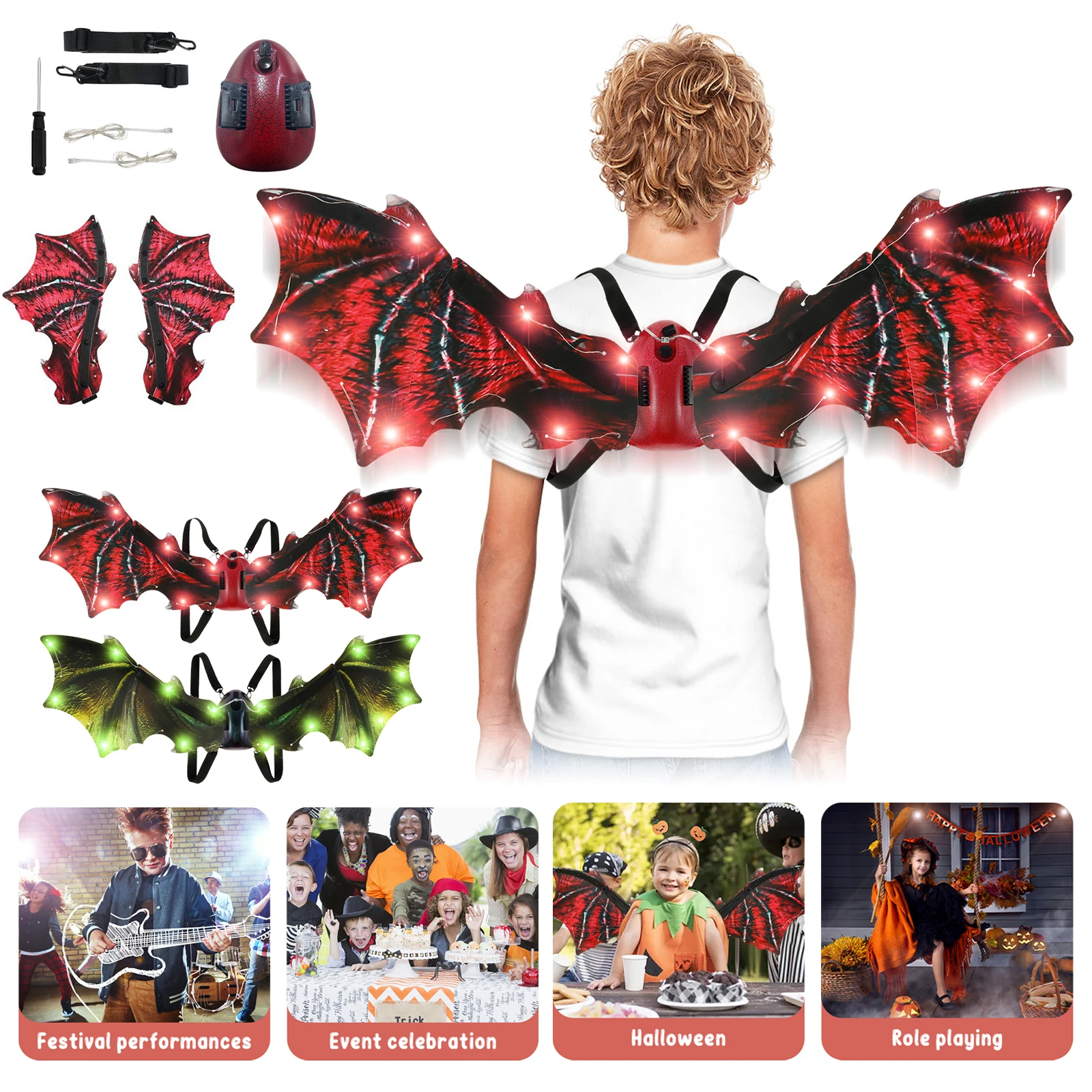 

Electric Dragon Wings Moving Electric Dinosaur Wings with Light Music Adjustable Halloween Green Dino Wings Glow Up Dinosaur