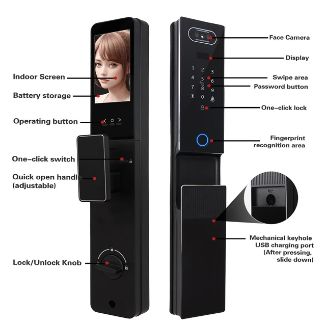 PHIPULO Smart Door Lock 3D Face Recognition Camera Digital Password Electronic Key IC Card APP Unlock Fingerprint Smart Locks 6