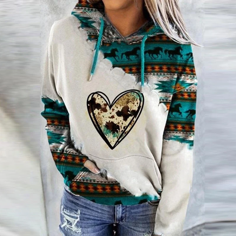 Women Vintage Cartoon Print Elegant Loose Pullover  Autumn Casual Long Sleeve Tops Ladies Winter Hooded Kawaii Sweatshirt