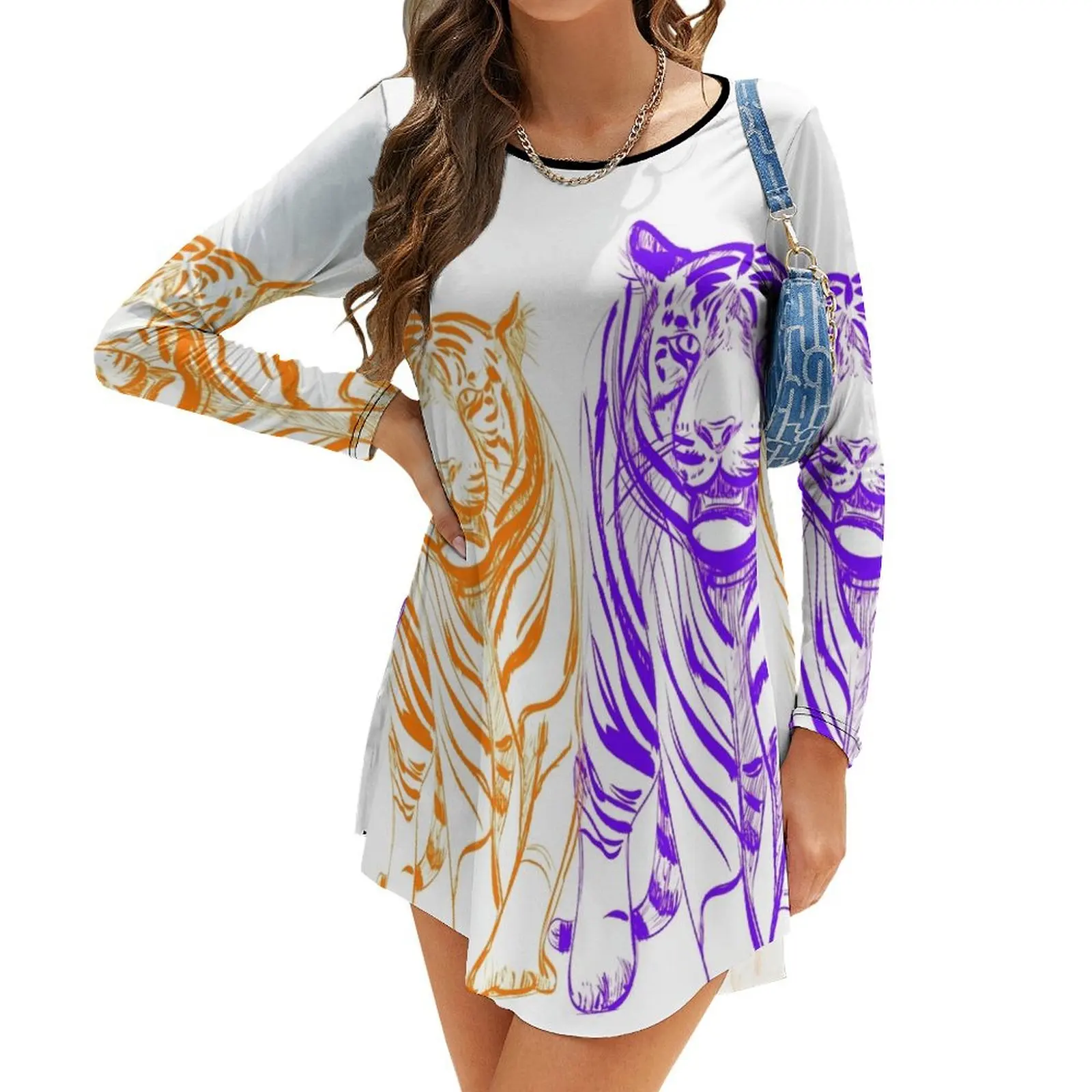 

Tigers Purple and Orange Long-Sleeve Dress women's summer dress 2024 Women's skirt chic and elegant evening dress