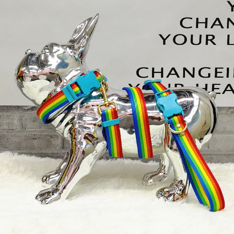 Dog-Leash-Rainbow-Series-Adjustable-Length-Multicolored-Waistband-Leash-Cat-Collar-Suit-Pet-Accessories-Dog-Collar.jpg Kutya Póráz Szivárványos Sorozat Állítható Hosszúságú, Többszínű Derékpánt Póráz -Macska Gallér Öltöny - Image 1