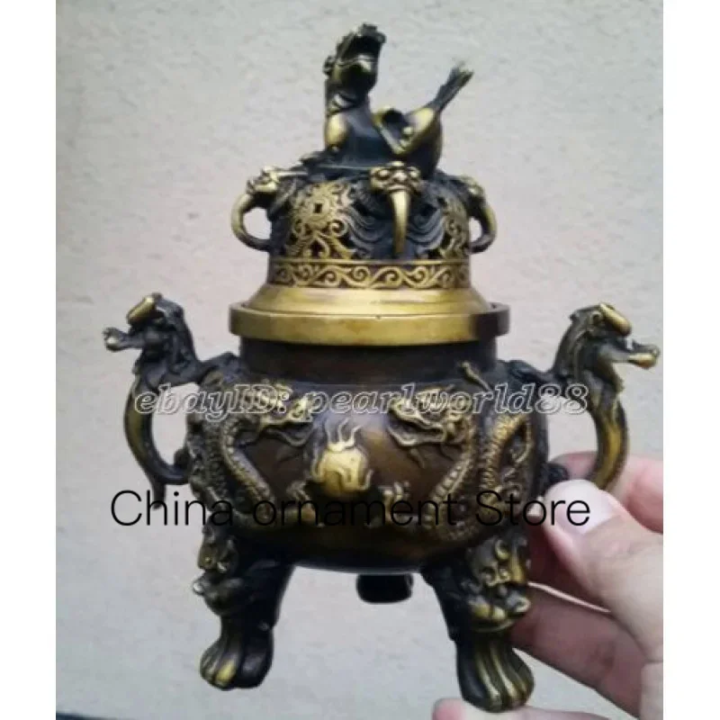 

Antique Vintage Bronze Signature Lucky Dragon Statue Incense Burner Censer