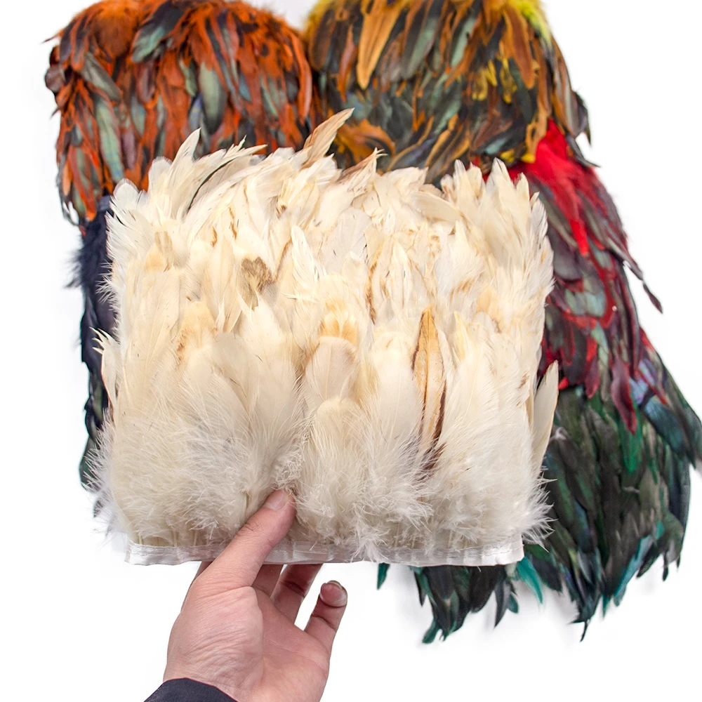 Description Picture 2 of item1M 2M 5M 10Meter Natural Rooster Feathers trim fringe 15-20cm Ribbon plumes For Craft ribbon fringe for skirt Party clothing