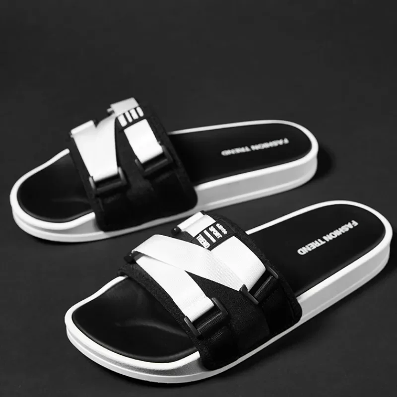 

WEH summer slippers men Home Indoor Slides for men Shoes Comfort Flat Sole Non-slip Flip-flops trend Beach Shoes sport slippers