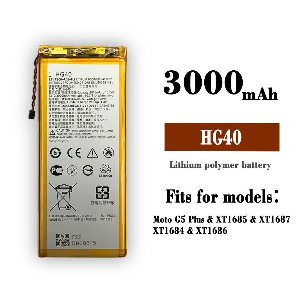 

Replacement Battery For Motorola Moto G5 Plus XT1684 XT1685 XT1687 XT1681 3500mAh HG40 Phone Battery+Tracking Number