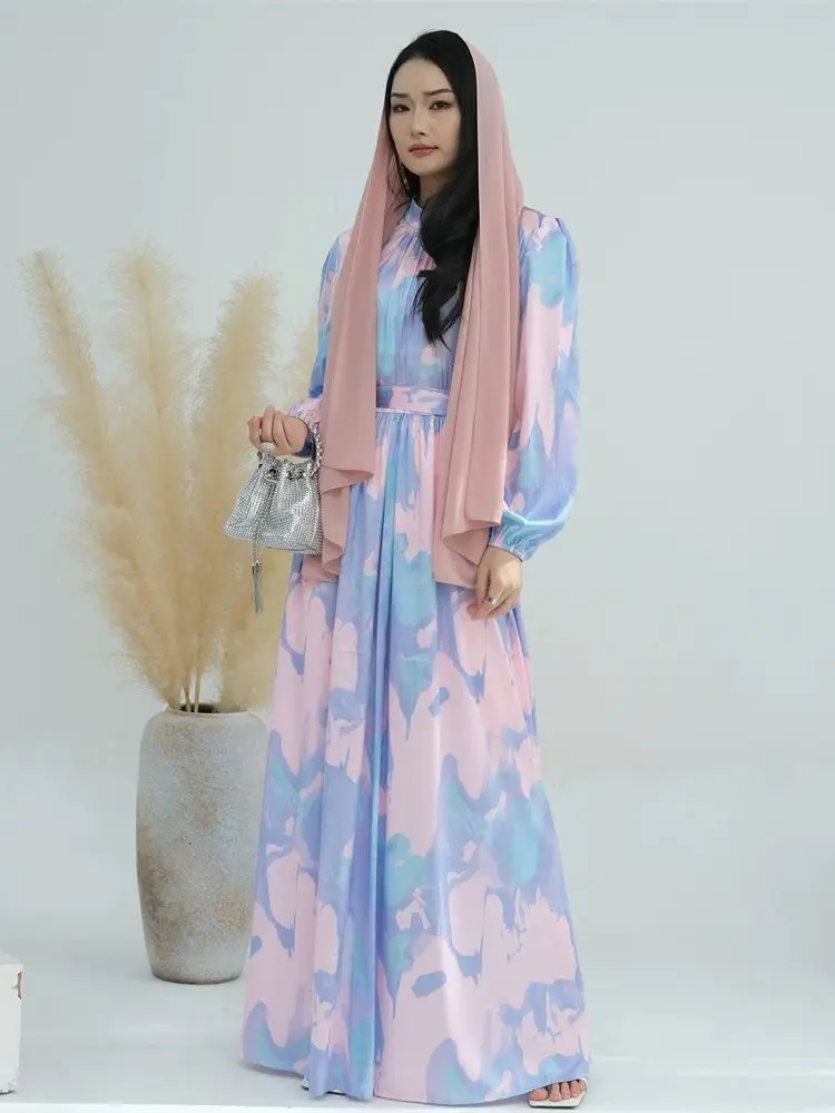 

2024 New Pink Ramadan Eid Abaya Dubai Luxury Long Kaftan Modest Dresses Muslim for Women Islam Kebaya Robe Musulmane Femme