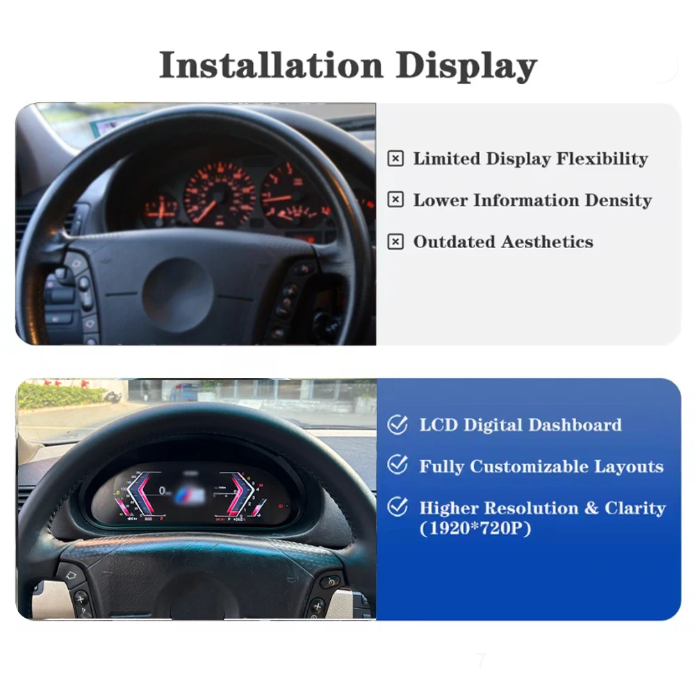 BMW 3 시리즈 E46 M3 1998-2006 차량용 LCD 대시보드 디지털 클러스터 계기판 속도계 다기능