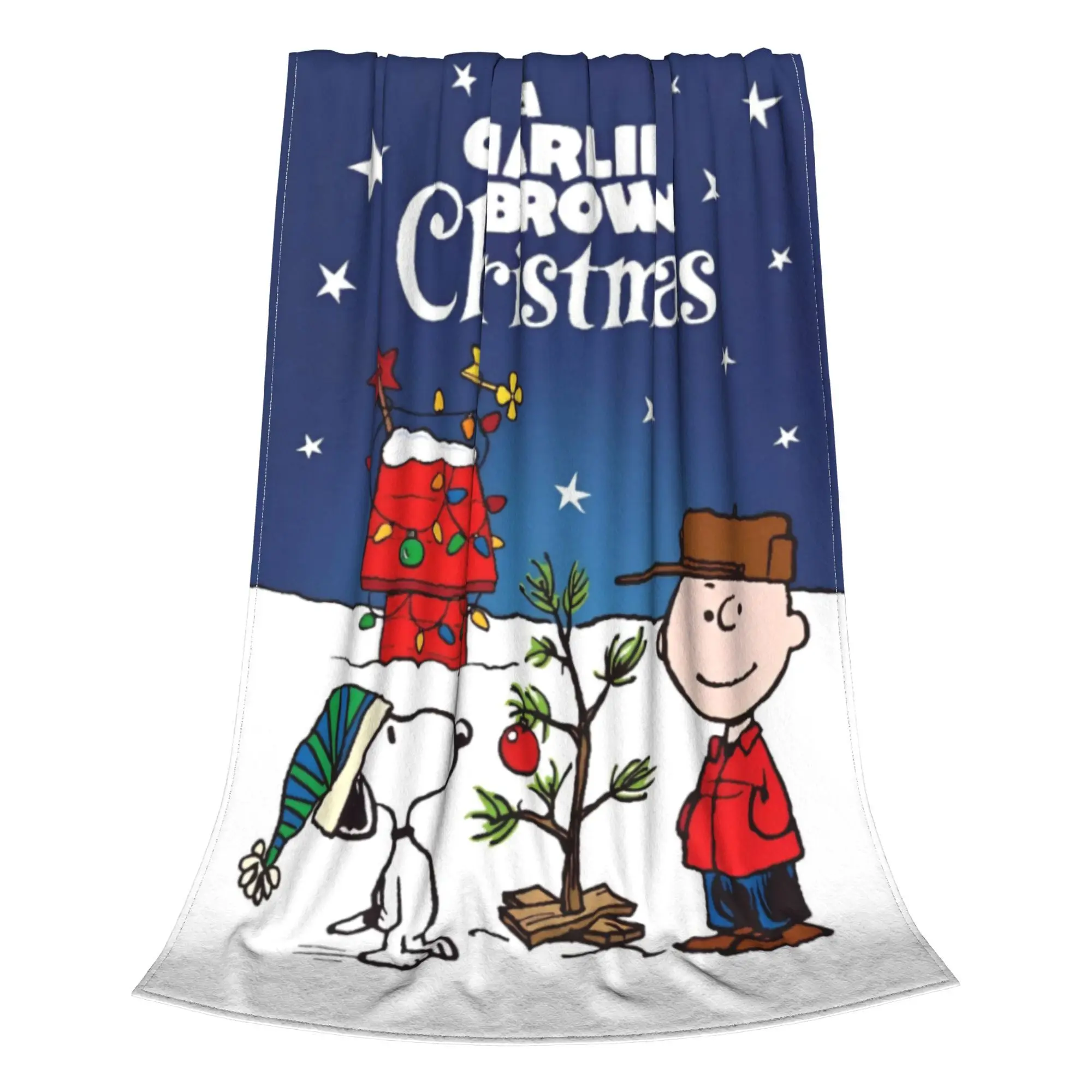 thumbnail image 1 of Mantas de vellón navideñas de Charlie Brown y Snoopy con dibujos animados de nieve, mantas increíbles para cama, sofá, 125 x 100 cm, alfombra cálida, 1 of 5