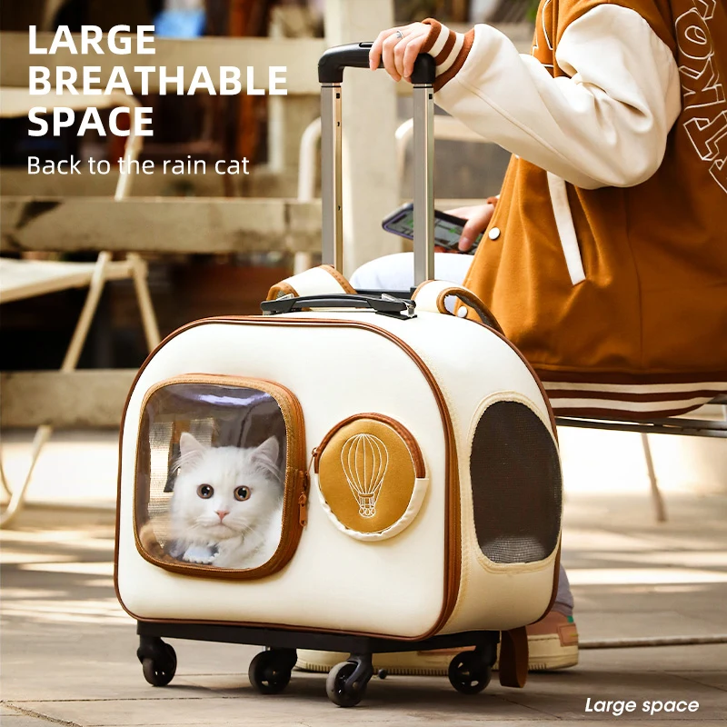 휴대용 외출 고양이 캐리어 풀로드 박스, 애완동물 트롤리 케이스, 강아지 여행 수송 가방, 고양이 케이지, 핸드백 개 통기성 배낭 