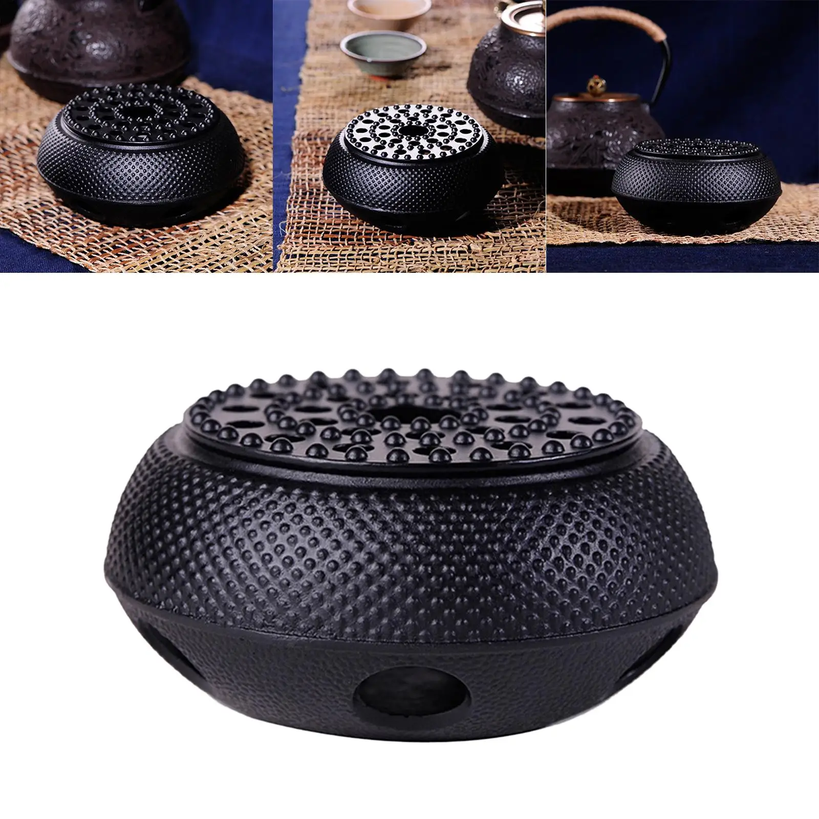 Black Cast Iron Teapot Warmer Candle Stand Holder Stove Heater Tea Pot Holder for Heating Tea, Coffee and Milk